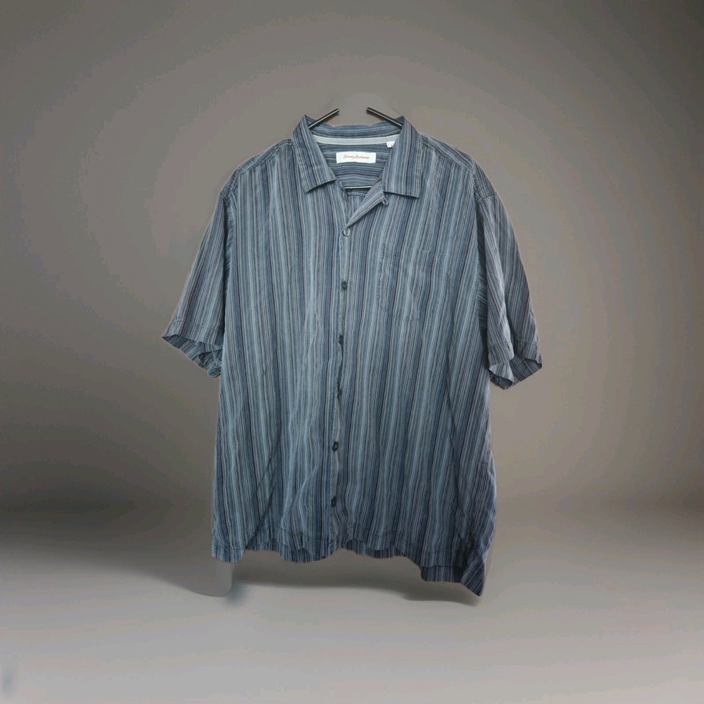 Tommy Bahama Mens Hawaiian Camp Shirt Silk Button Up Dark Grey Multicolored XL
